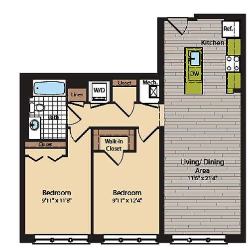 2 Bedroom Floor Plan | Apartments In Washington DC | 360H Street 4