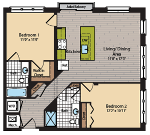 2 Bedroom Floor Plan | Apartments In Washington DC | 360H Street 5
