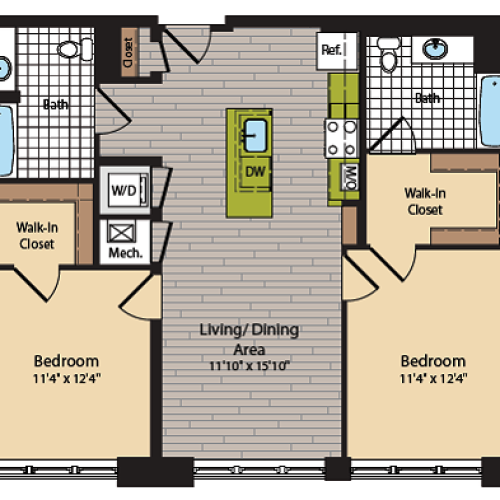 2 Bedroom Floor Plan | Apartments In Washington DC | 360H Street 6