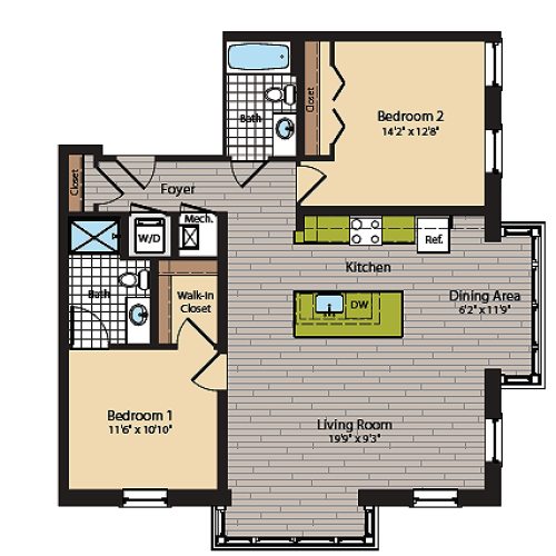 2 Bedroom Floor Plan | Apartments In Washington DC | 360H Street 7