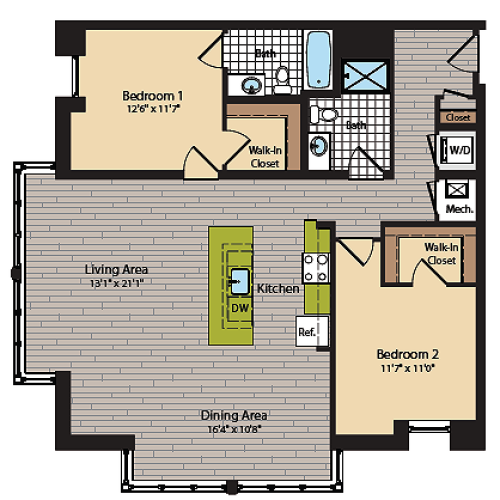 2 Bedroom Floor Plan | Apartments In Washington DC | 360H Street 8