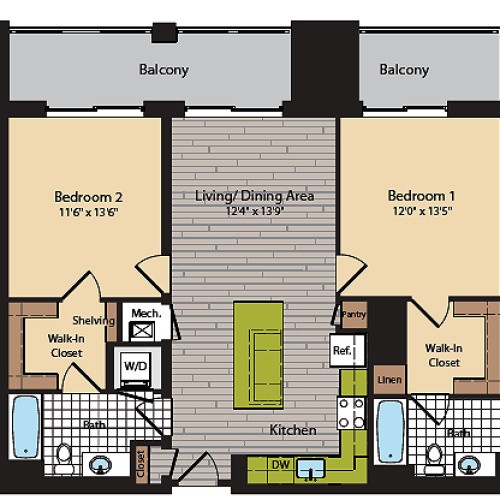 2 Bedroom Floor Plan | Apartments In Washington DC | 360H Street 9