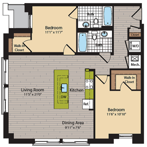 2 Bedroom Floor Plan | Apartments In Washington DC | 360H Street 13