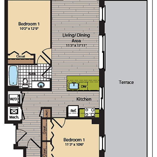 2 Bedroom Floor Plan | Apartments In Washington DC | 360H Street 14