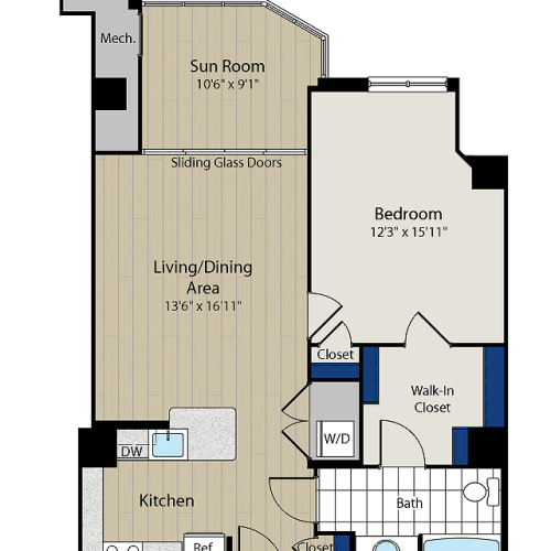 Monroe Two Floor Plan |  Meridian Gallery Place | Luxury Washington, DC Apartments