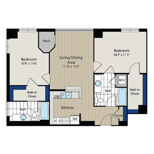 Arlington One Floor Plan | Meridian at Gallery Place | Washington, DC Apartments