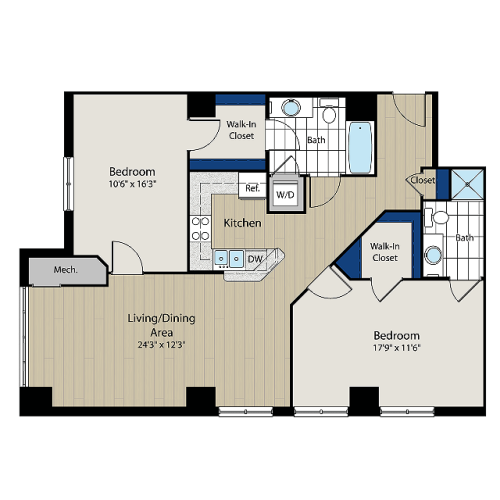 The Belmont One Floor Plan | Luxury Washington, DC Apartments | Meridian at Gallery Place