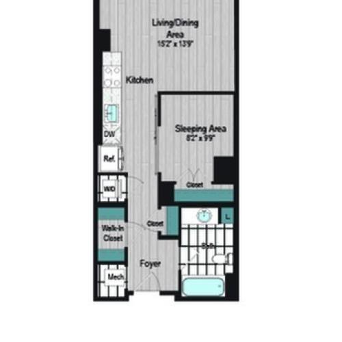 Image of the M2 1B-Jr-1 Floor Plan | Meridian on First | Navy Yard Apartments | Washington DC Apartments