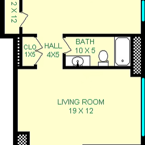 Haydn one bedroom shows roughly 670 square feet with a lliving room, foyer, kitchen, bathroom, bedroom and closets.