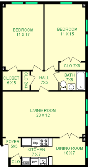 Berlioz Floorplan shows roughly 1058 square feet, with two bedrooms, a bathroom, living room, dining room, kitchen and closets.