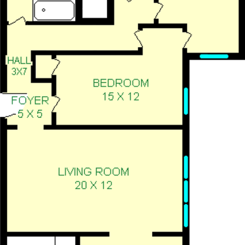 Veterans two bedroom floorplan shows roughly 866 square feet with two bedrooms, a bathroom, a dining room, a kitchen and a living room.