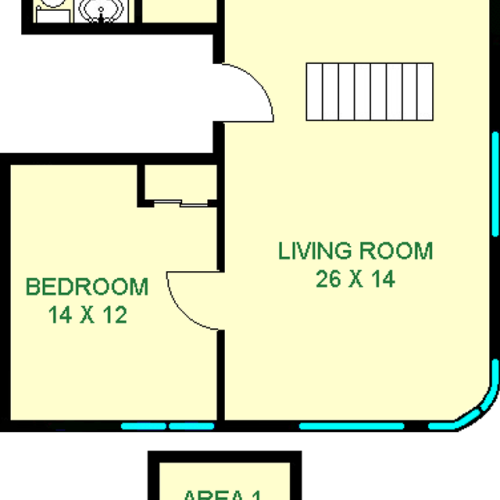 Muscari Two Bedroom floorplan shows 1175 square feet, with two bedrooms, a living room, kitchen, bathroom kitchen and additional loft
