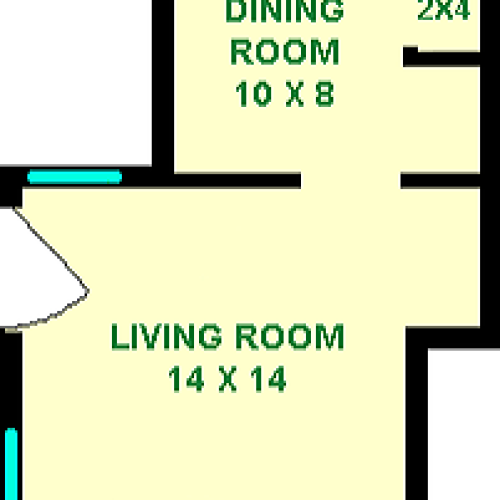 Gardenia Studio floorplan shows roughly 430 square feet, with a living room, bathroom, dining room, kitchen, and multiple closets.