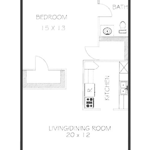 1 Bed 1 Bath Floorplan | Chateaux Dijon Apartments