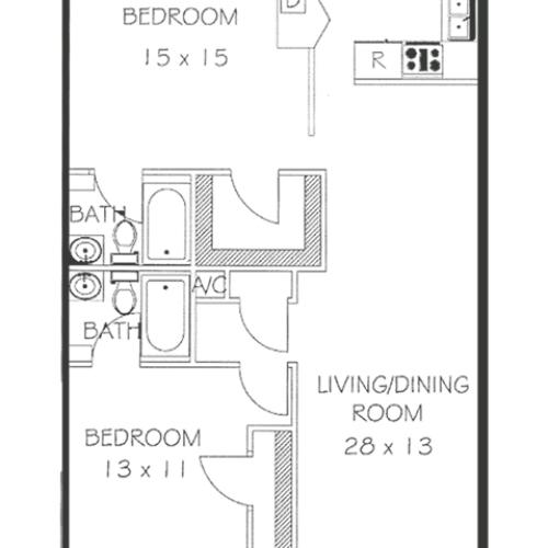 2 Bed 2 Bath Floorplan | Chateaux Dijon Apartments