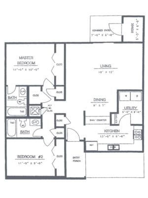 2 Bedroom 2 Bath Floorplan | Sycamore Point Apartment Homes