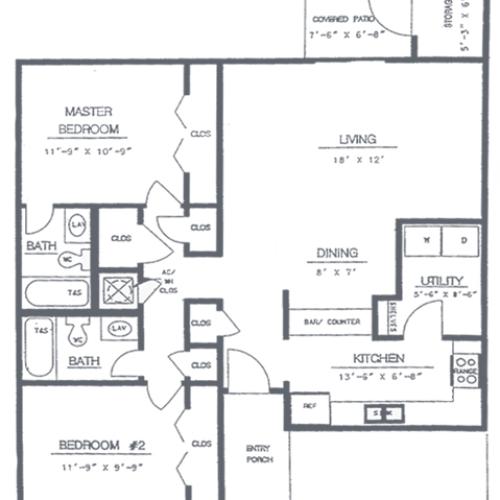 2 Bedroom 2 Bath Floorplan | Sycamore Point Apartment Homes