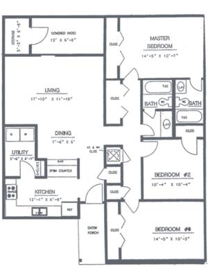 3 Bedroom 2 Bath Floorplan | Timber Ridge Apartment Homes