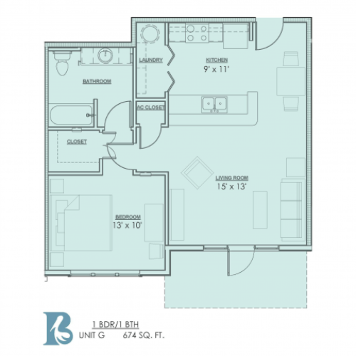 1 Bdrm Floor Plan | 1 Bedroom Apartments For Rent In Baton Rouge | Bayonne at Southshore