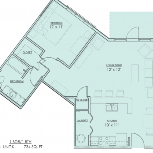 Floor Plan 2 | 1 Bedroom Apartments For Rent In Baton Rouge | Bayonne at Southshore