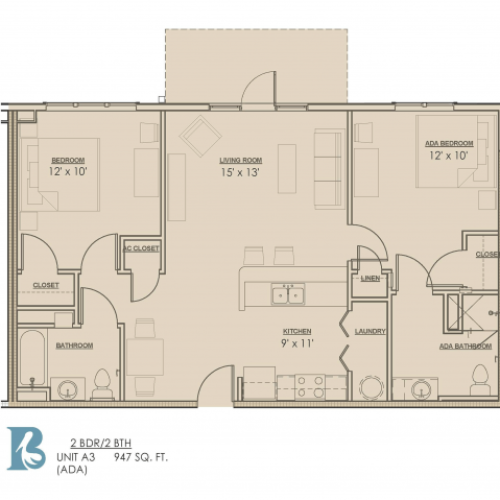 2 Bdrm Floor Plan | Baton Rouge Luxury Apartments | Bayonne at Southshore
