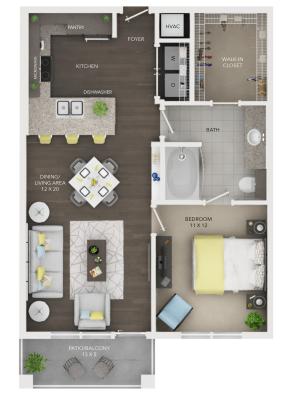 A3 | 1 bed 1 bath from 731 square feet | Sapphire Bay Apartments | Apartments In Baytown
