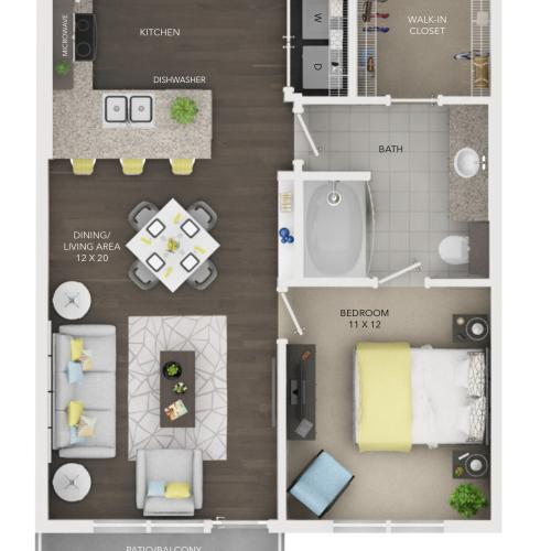 A3 | 1 bed 1 bath from 731 square feet | Sapphire Bay Apartments | Apartments In Baytown