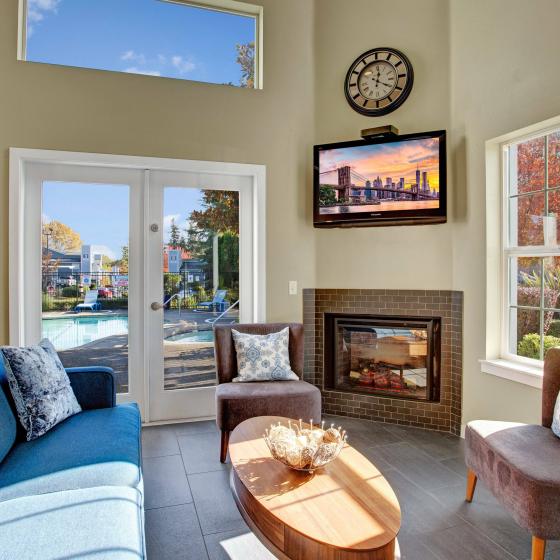 Elegant Clubhouse with TV and Fire Place | 1 Bedroom Apartments Tukwila | The Villages at South Station Apartments