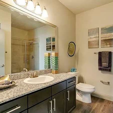 Bathroom with Ample Storage Space | Apartments in Kyle TX | Oaks of Kyle Apartments