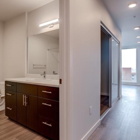 714 Bathroom & Hallway | HANA Apartments | Seattle Studio Apartments