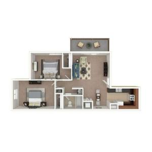 Two Bedroom One Bath Floor Plan | The Spruce | Arborelle Apartments