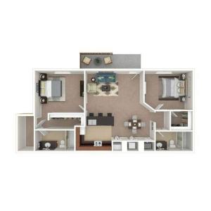 Two Bedroom Two Bath Floor Plan | The Maple | Arborelle Apartments