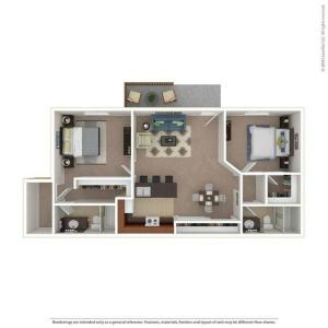 Two Bedroom Two Bath Floor Plan | The Chestnut | Arborelle Apartments