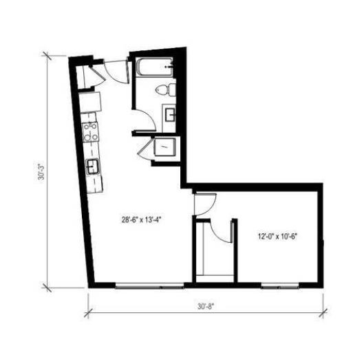 Open 1 Bedroom Floor Plan | Augusta Apartments | Seattle Washington Apartments