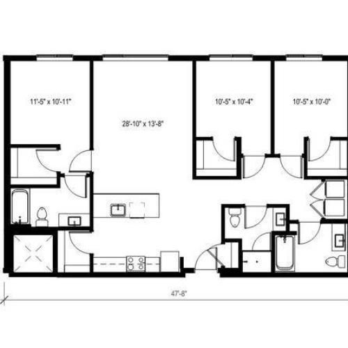 3 Bedroom Floor Plan | Augusta Apartments | University District apartments