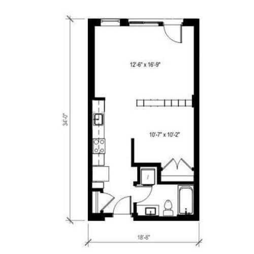 Open 1 Bedroom Floor Plan | Augusta Apartments | Seattle Washington Apartments