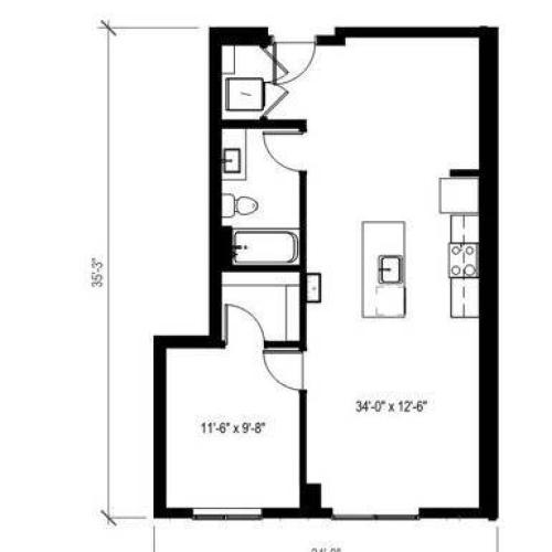 1 Bedroom Floor Plan | Augusta Apartments | Seattle Washington Apartments