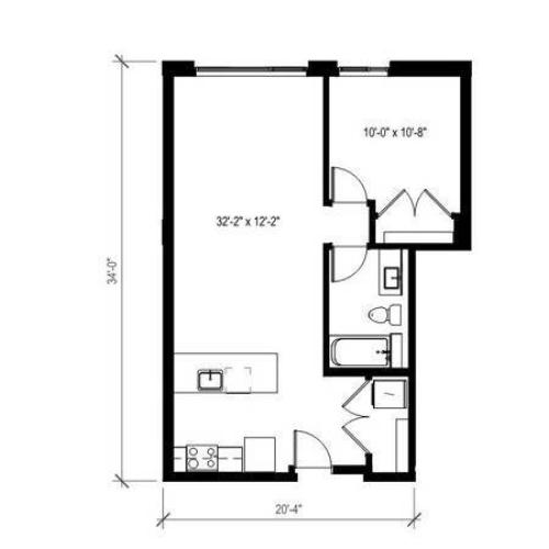 One Bedroom One Bath Floor Plan 3 | Augusta Apartments | Apartments in Seattle