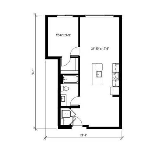 One Bedroom One Bath Floor Plan 4 | Augusta Apartments | Seattle Apartments for Rent