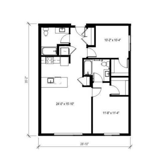 Two Bedroom Two Bath Floor Plan 6 | Augusta Apartments | Seattle Washington Apartments