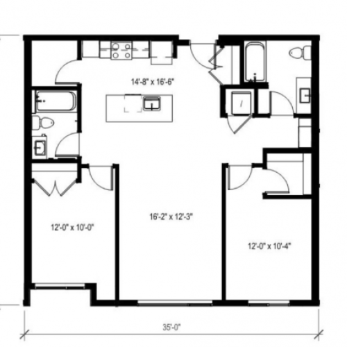 Two Bedroom Two Bath Floor Plan 11 | Augusta Apartments | Seattle Washington Apartments