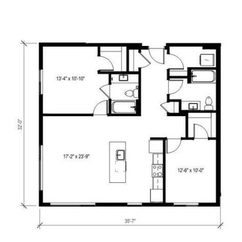 Two Bedroom Two Bath Floor Plan 14 | Augusta Apartments | Seattle Apartments for Rent