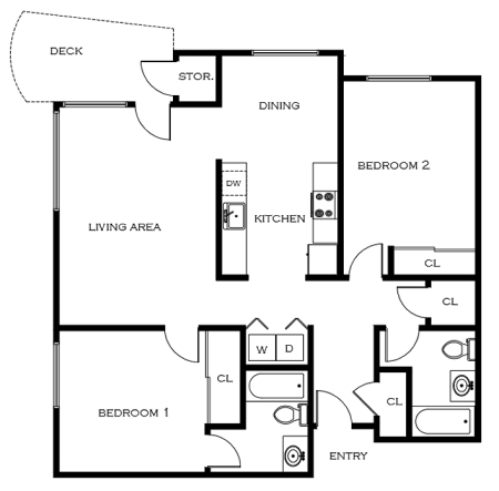 2 Bdrm Floor Plan | Apartments For Rent Portland Oregon | 5819 Glisan