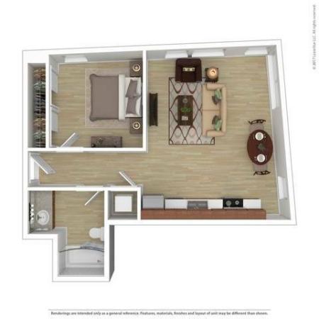 1 Bedroom Floor Plan | Apartments For Rent In Portland, OR | Tanner Flats Apartments
