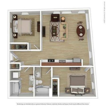 2 Bedroom Floor Plan | Apartments For Rent In Portland, OR | Tanner Flats Apartments