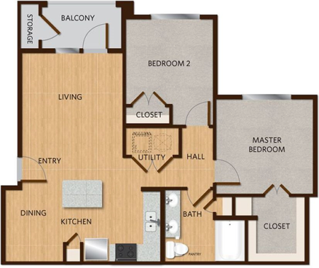 Two Bedroom Floor Plan | Apartments in Kyle TX | Oaks of Kyle Apartments
