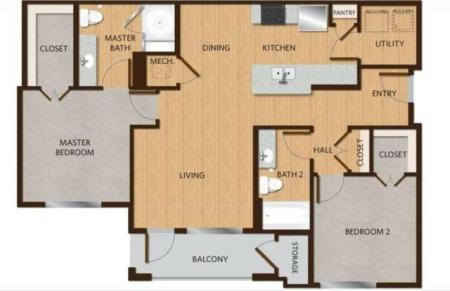 Two Bedroom Floor Plan | Apartments in Kyle TX | Oaks of Kyle Apartments