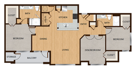 Three Bedroom Floor Plan | Apartments in Kyle TX | Oaks of Kyle Apartments