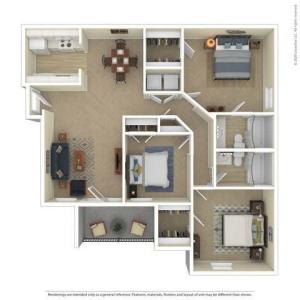 Three Bedroom Floor Plan | Apartments For Rent In Commerce City, CO | Village Crest Apartment Homes