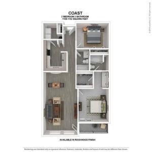 Coast Floor Plan | Rockwood | 2 Bedroom 2 Bath Apartment Floor Plan | Apartments For Rent in Kirkland WA | The Carillon Apartment Residences